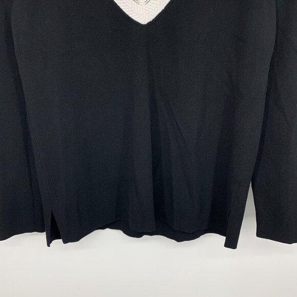 Talbots Sweater Black Varsity Stripe V Neck Pullover Long Sleeve - Picture 3 of 7
